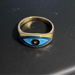 Nialaya Men’s Large Evil Eye Ring Blue Enamel Gold Plated SS Size 11